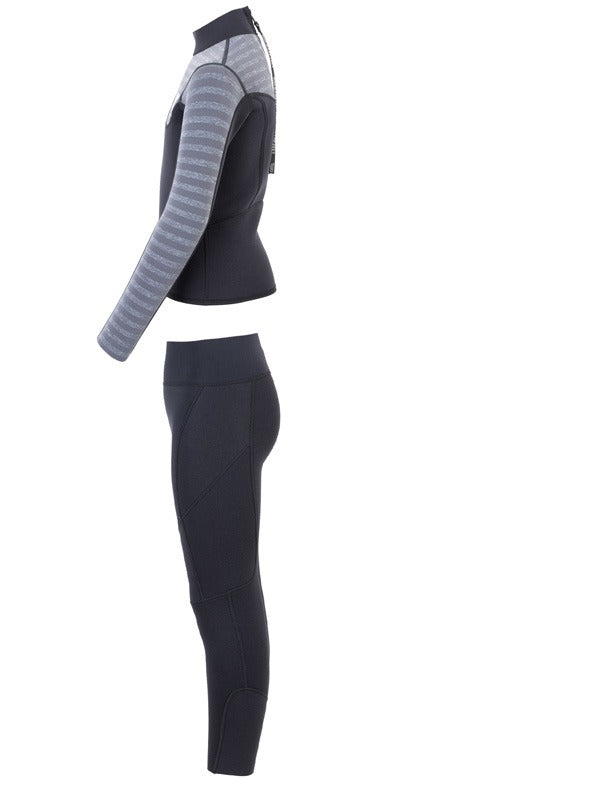 Two Bare Feet Junior Aspect 2.5mm Back Zip Jacket & Pants Set (Black/Grey Stripes)