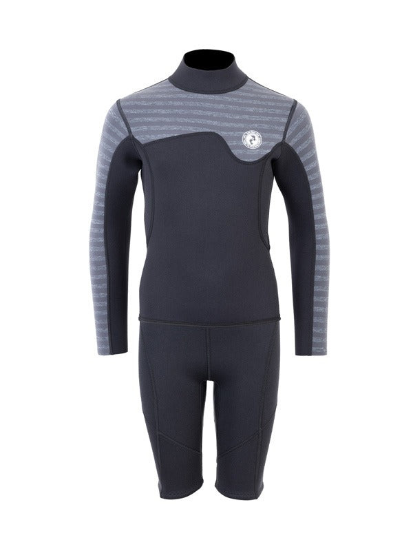 Two Bare Feet Junior Aspect 2.5mm Back Zip Jacket & Shorts Set (Black/Grey Stripes)