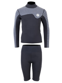Two Bare Feet Junior Aspect 2.5mm Back Zip Jacket & Shorts Set (Black/Grey Stripes)