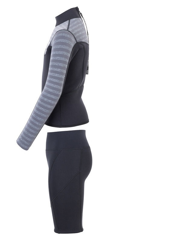 Two Bare Feet Junior Aspect 2.5mm Back Zip Jacket & Shorts Set (Black/Grey Stripes)