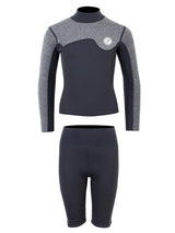 Two Bare Feet Junior Aspect Fleece Lined Zipless Thermal 2.5mm Superstretch Wetsuit Top & Shorts Set (Black/Grey)