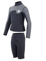 Two Bare Feet Junior Aspect Fleece Lined Zipless Thermal 2.5mm Superstretch Wetsuit Top & Shorts Set (Black/Grey)