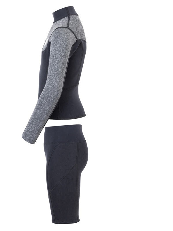 Two Bare Feet Junior Aspect Fleece Lined Zipless Thermal 2.5mm Superstretch Wetsuit Top & Shorts Set (Black/Grey)