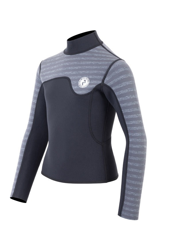 Two Bare Feet Junior Aspect Fleece Lined Zipless Thermal 2.5mm Superstretch Wetsuit Top (Black/Grey Stripe)