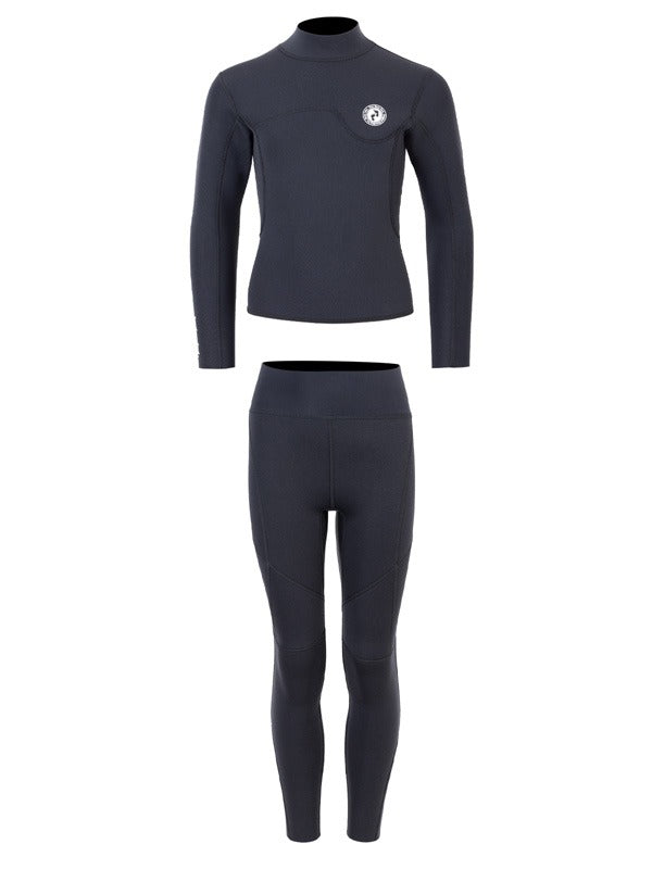 Two Bare Feet Junior Aspect Fleece Lined Zipless Thermal 2.5mm Superstretch Wetsuit Top & Pants Set (Black)