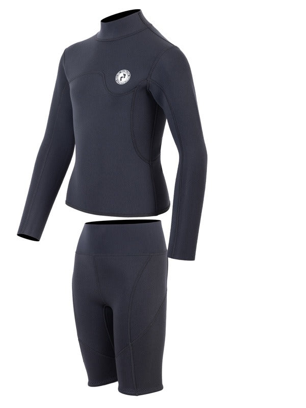 Two Bare Feet Junior Aspect Fleece Lined Zipless Thermal 2.5mm Superstretch Wetsuit Top & Shorts Set (Black)