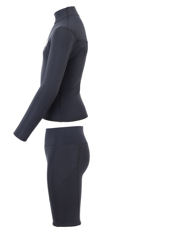 Two Bare Feet Junior Aspect Fleece Lined Zipless Thermal 2.5mm Superstretch Wetsuit Top & Shorts Set (Black)
