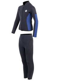 Two Bare Feet Junior Perspective Full Zip 2.5mm Wetsuit Jacket and Pants Set (Black/Blue)