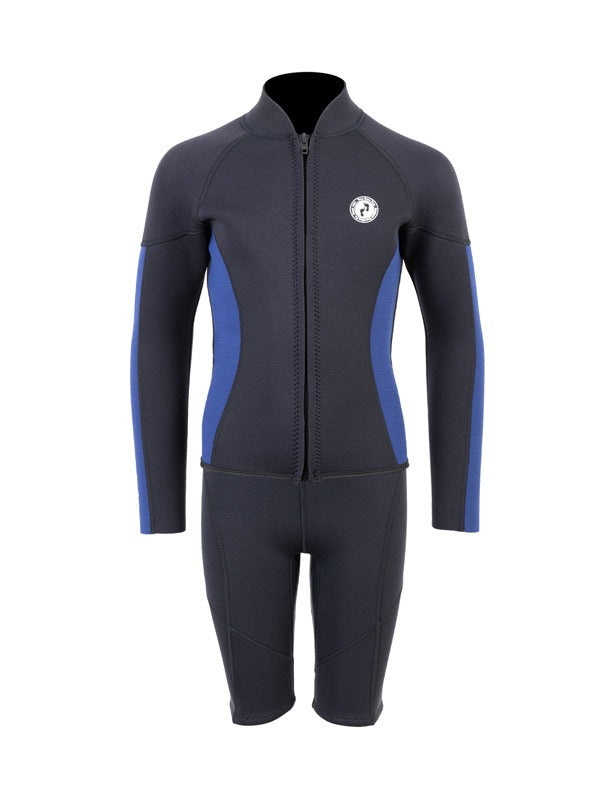 Two Bare Feet Junior Perspective Full Zip 2.5mm Wetsuit Jacket and Shorts Set (Black/Blue)