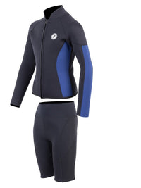 Two Bare Feet Junior Perspective Full Zip 2.5mm Wetsuit Jacket and Shorts Set (Black/Blue)