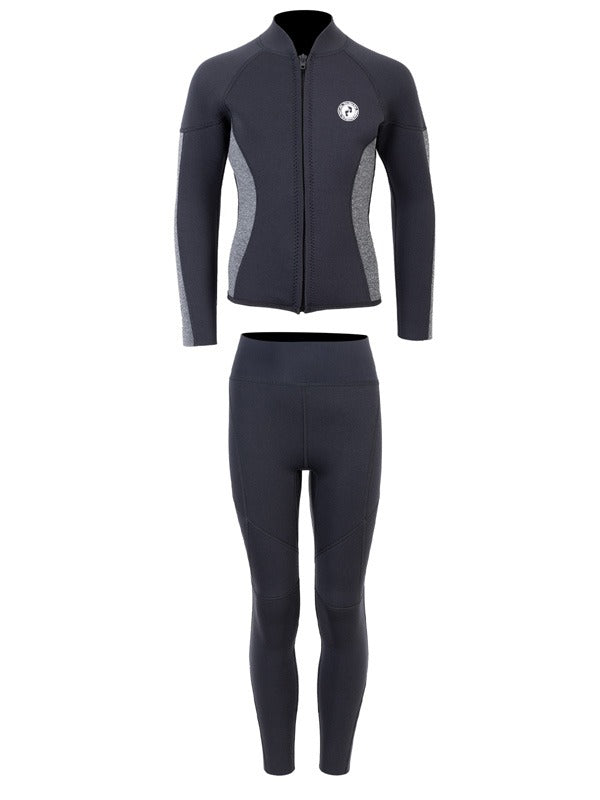 Two Bare Feet Junior Perspective Full Zip 2.5mm Wetsuit Jacket and Pants Set (Black/Grey)