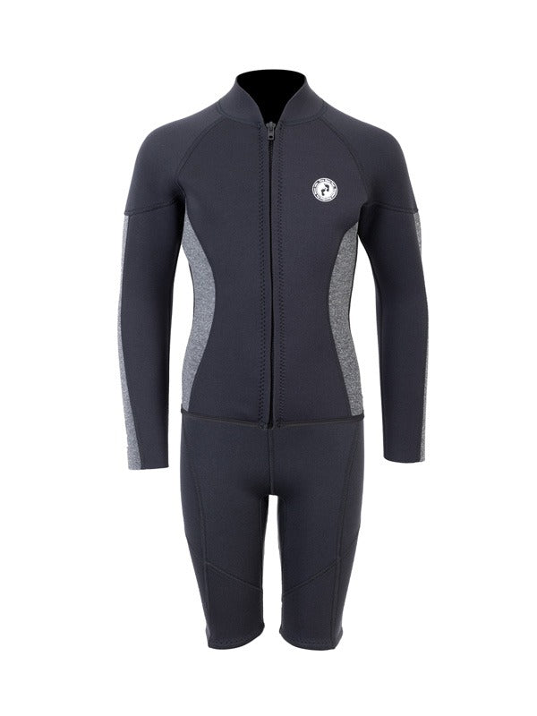 Two Bare Feet Junior Perspective Full Zip 2.5mm Wetsuit Jacket and Shorts Set (Black/Grey)