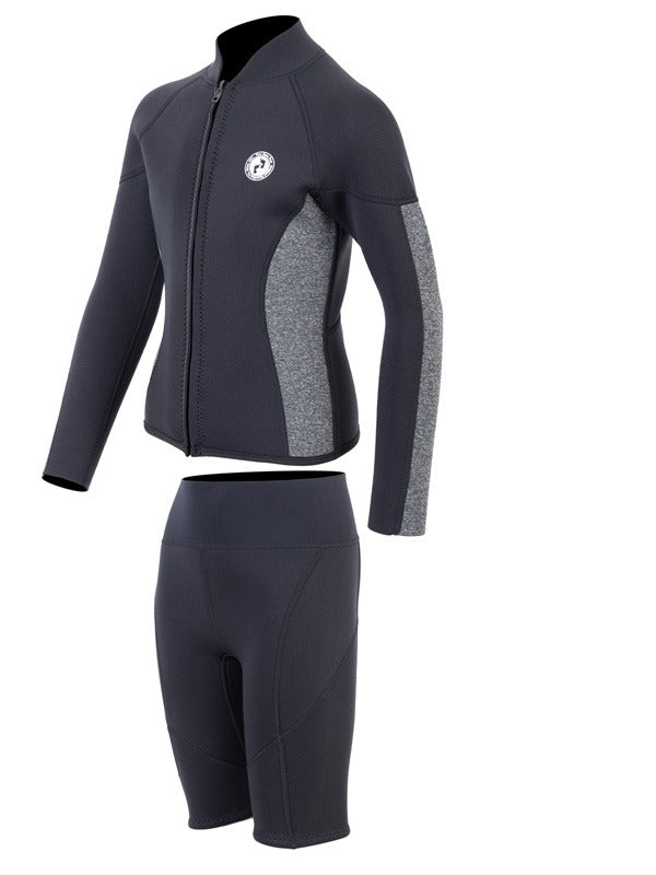 Two Bare Feet Junior Perspective Full Zip 2.5mm Wetsuit Jacket and Shorts Set (Black/Grey)