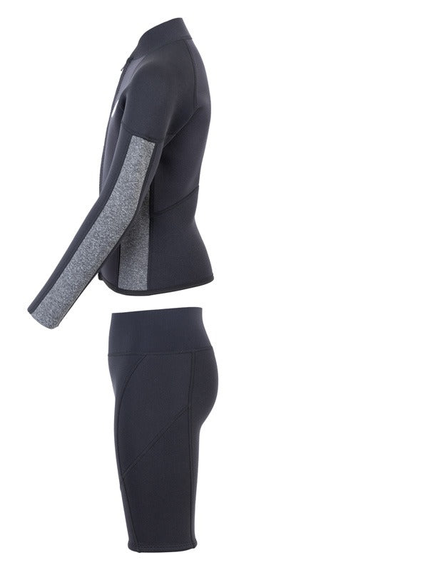 Two Bare Feet Junior Perspective Full Zip 2.5mm Wetsuit Jacket and Shorts Set (Black/Grey)