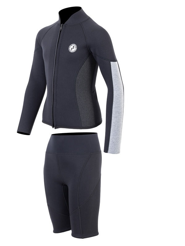 Two Bare Feet Junior Perspective Full Zip 2.5mm Wetsuit Jacket and Shorts Set (Black/Grey/Grey)