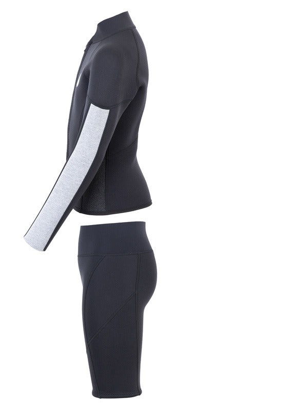 Two Bare Feet Junior Perspective Full Zip 2.5mm Wetsuit Jacket and Shorts Set (Black/Grey/Grey)