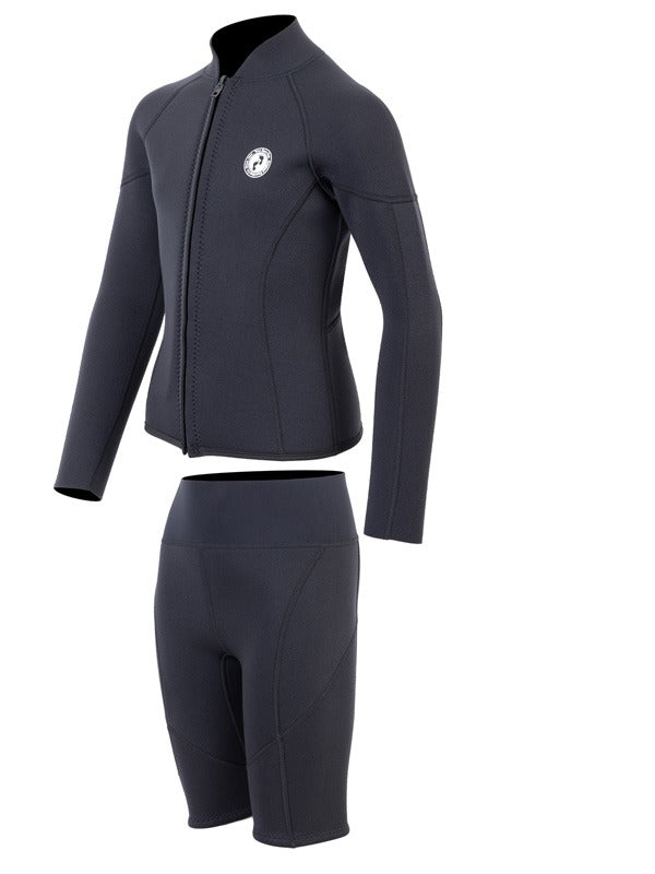 Two Bare Feet Junior Perspective Full Zip 2.5mm Wetsuit Jacket and Shorts Set (Black)