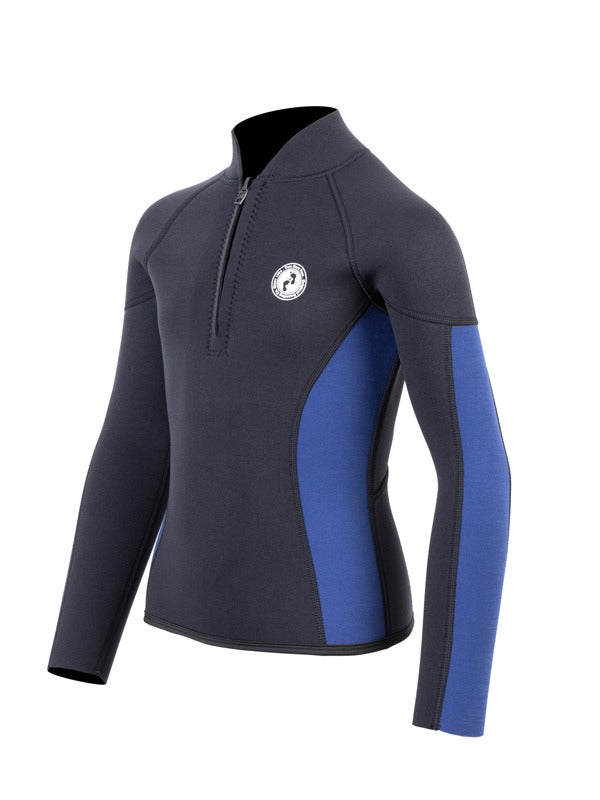 Two Bare Feet Junior Perspective Half Zip 2.5mm Wetsuit Jacket (Black/Blue)