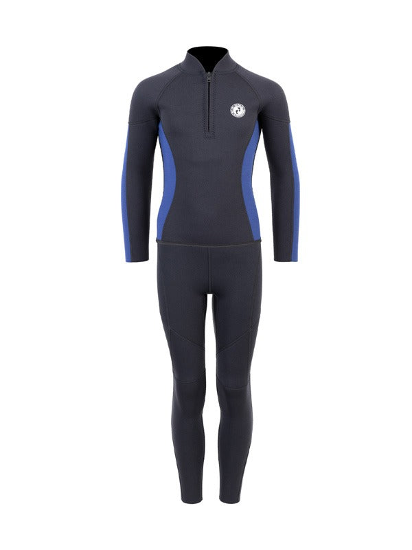 Two Bare Feet Junior Perspective Half Zip 2.5mm Wetsuit Jacket and Pants Set (Black/Blue)