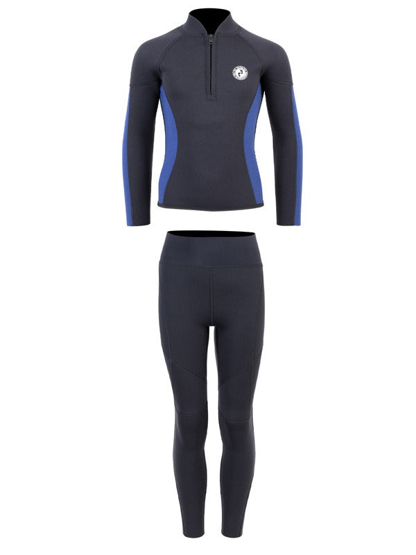 Two Bare Feet Junior Perspective Half Zip 2.5mm Wetsuit Jacket and Pants Set (Black/Blue)