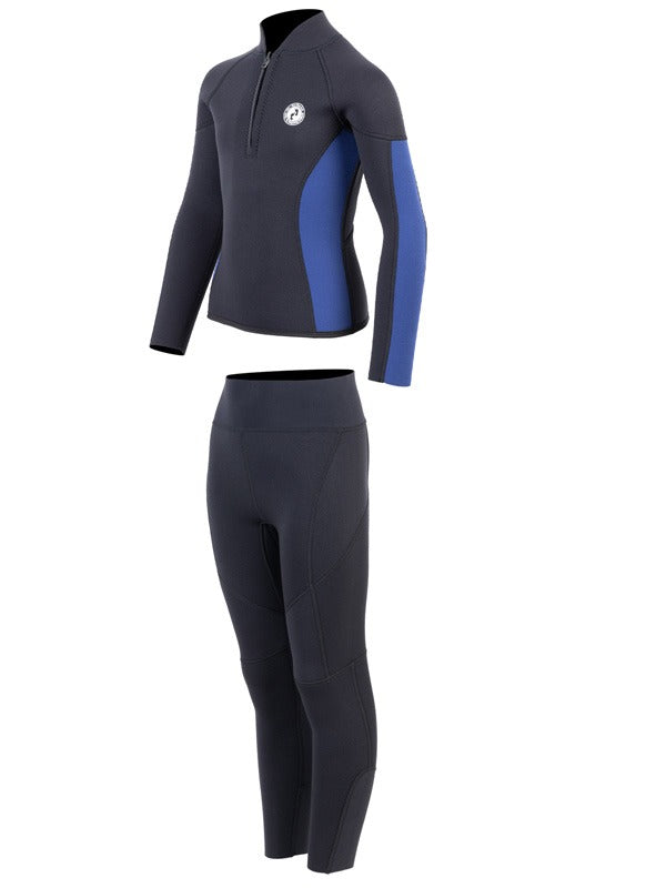 Two Bare Feet Junior Perspective Half Zip 2.5mm Wetsuit Jacket and Pants Set (Black/Blue)