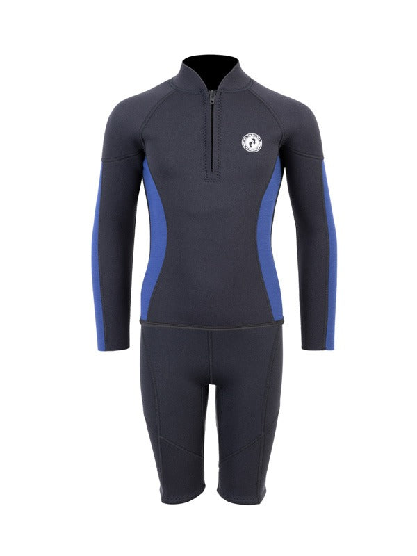 Two Bare Feet Junior Perspective Half Zip 2.5mm Wetsuit Jacket and Shorts Set (Black/Blue)
