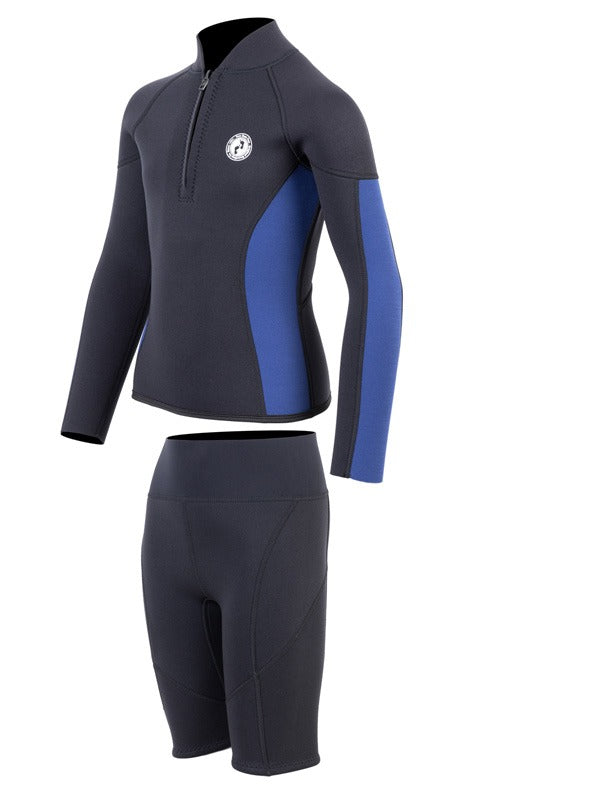 Two Bare Feet Junior Perspective Half Zip 2.5mm Wetsuit Jacket and Shorts Set (Black/Blue)