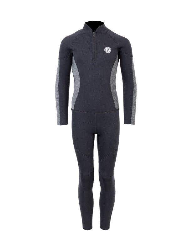 Two Bare Feet Junior Perspective Half Zip 2.5mm Wetsuit Jacket and Pants Set (Black/Grey)