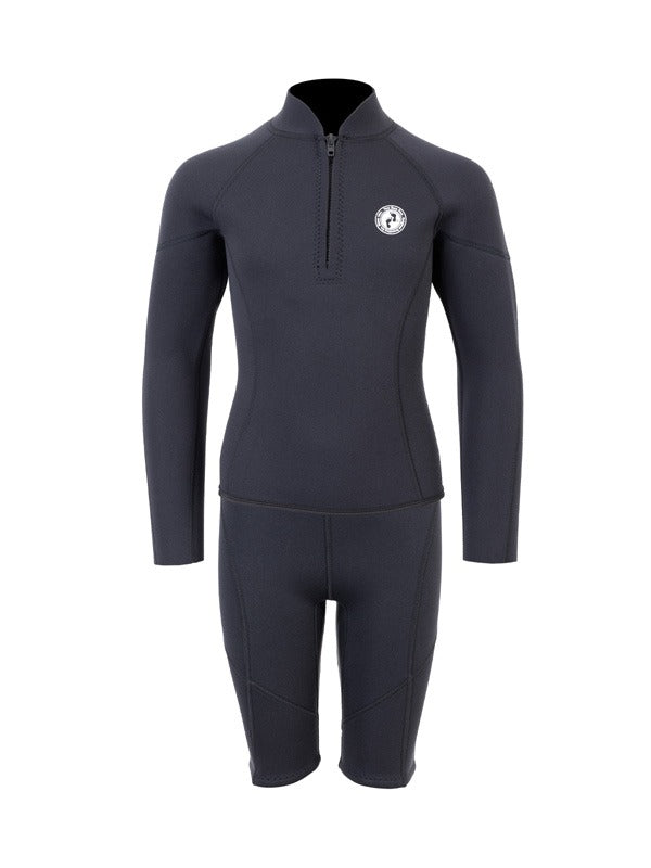 Two Bare Feet Junior Perspective Half Zip 2.5mm Wetsuit Jacket and Shorts Set (Black)