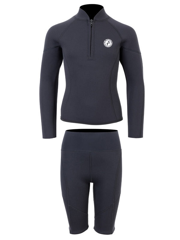 Two Bare Feet Junior Perspective Half Zip 2.5mm Wetsuit Jacket and Shorts Set (Black)