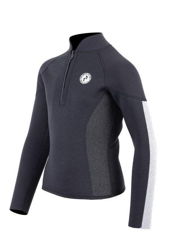 Two Bare Feet Junior Perspective Half Zip 2.5mm Wetsuit Jacket (Black/Grey/Grey)