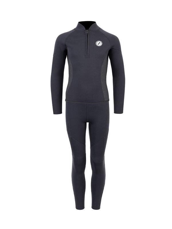 Two Bare Feet Junior Perspective Half Zip 2.5mm Wetsuit Jacket and Pants Set (Black/Grey/Grey)