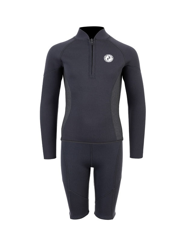 Two Bare Feet Junior Perspective Half Zip 2.5mm Wetsuit Jacket and Shorts Set (Black/Grey/Grey)