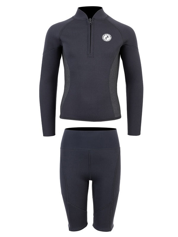 Two Bare Feet Junior Perspective Half Zip 2.5mm Wetsuit Jacket and Shorts Set (Black/Grey/Grey)