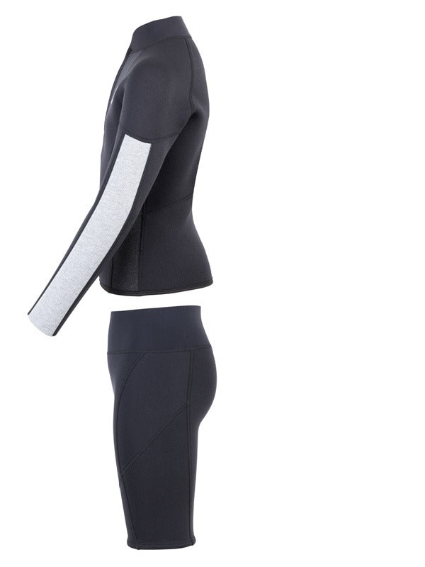 Two Bare Feet Junior Perspective Half Zip 2.5mm Wetsuit Jacket and Shorts Set (Black/Grey/Grey)
