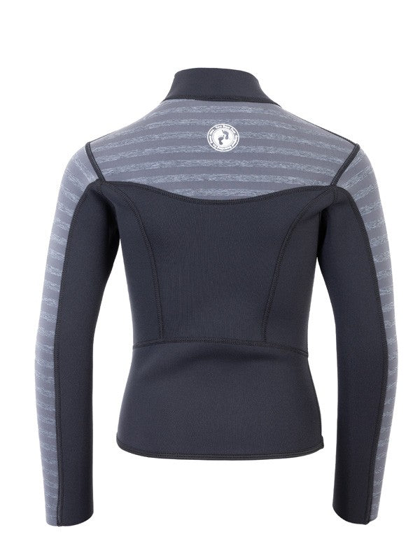 Two Bare Feet Junior Aspect Fleece Lined Zipless Thermal 2.5mm Superstretch Wetsuit Top & Pants Set (Black/Grey Stripes)