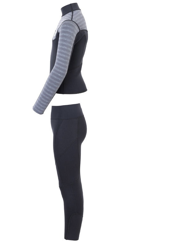 Two Bare Feet Junior Aspect Fleece Lined Zipless Thermal 2.5mm Superstretch Wetsuit Top & Pants Set (Black/Grey Stripes)