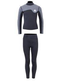 Two Bare Feet Junior Aspect Fleece Lined Zipless Thermal 2.5mm Superstretch Wetsuit Top & Pants Set (Black/Grey Stripes)