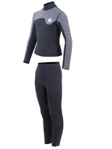 Two Bare Feet Junior Aspect Fleece Lined Zipless Thermal 2.5mm Superstretch Wetsuit Top & Pants Set (Black/Grey Stripes)