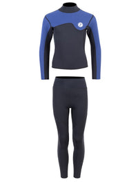 Two Bare Feet Junior Aspect Fleece Lined Zipless Thermal 2.5mm Superstretch Wetsuit Top & Pants Set (Black/Blue)