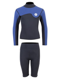Two Bare Feet Junior Aspect Fleece Lined Zipless Thermal 2.5mm Superstretch Wetsuit Top & Shorts Set (Black/Blue)