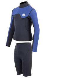Two Bare Feet Junior Aspect Fleece Lined Zipless Thermal 2.5mm Superstretch Wetsuit Top & Shorts Set (Black/Blue)