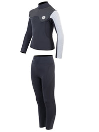 Two Bare Feet Junior Aspect Fleece Lined Zipless Thermal 2.5mm Superstretch Wetsuit Top & Pants Set (Black/Grey/Grey)