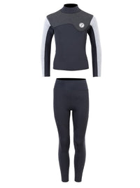 Two Bare Feet Junior Aspect Fleece Lined Zipless Thermal 2.5mm Superstretch Wetsuit Top & Pants Set (Black/Grey/Grey)