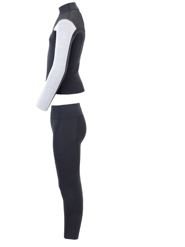 Two Bare Feet Junior Aspect Fleece Lined Zipless Thermal 2.5mm Superstretch Wetsuit Top & Pants Set (Black/Grey/Grey)
