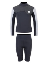 Two Bare Feet Junior Aspect Fleece Lined Zipless Thermal 2.5mm Superstretch Wetsuit Top & Shorts Set (Black/Grey/Grey)