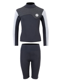 Two Bare Feet Junior Aspect Fleece Lined Zipless Thermal 2.5mm Superstretch Wetsuit Top & Shorts Set (Black/Grey/Grey)