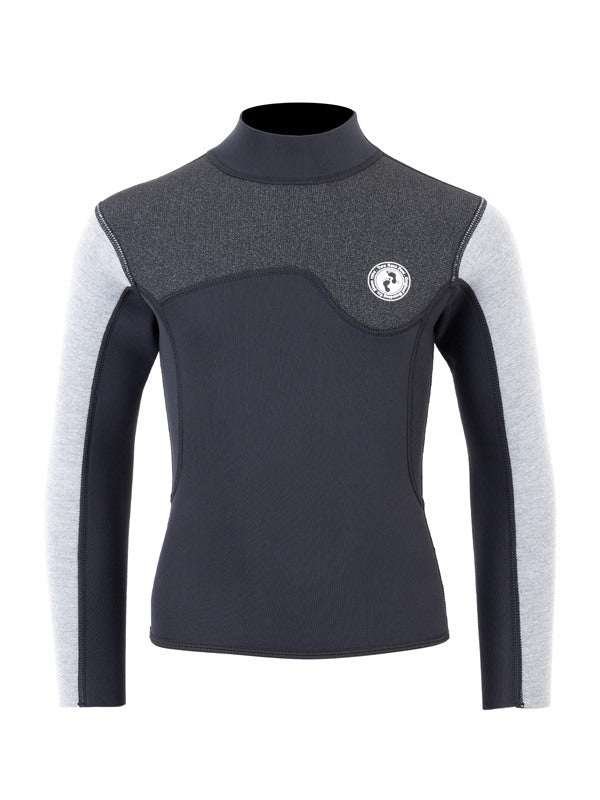 Two Bare Feet Junior Aspect Fleece Lined Zipless Thermal 2.5mm Superstretch Wetsuit Top & Shorts Set (Black/Grey/Grey)