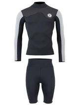 Two Bare Feet Mens Aspect Fleece Lined Zipless Thermal 2.5mm Superstretch Wetsuit Top & Shorts Set (Black/Grey/Grey)