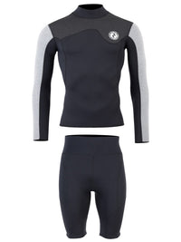 Two Bare Feet Mens Aspect Fleece Lined Zipless Thermal 2.5mm Superstretch Wetsuit Top & Shorts Set (Black/Grey/Grey)